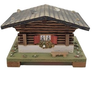 Vintage Mapsa Wooden Swiss Chalet Windup Musical Movement Edelweiss